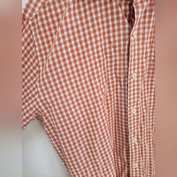 Peter Millar Shirt M Medium Orange Red White Check Button Up Long Sleeve gingham - Picture 3 of 6